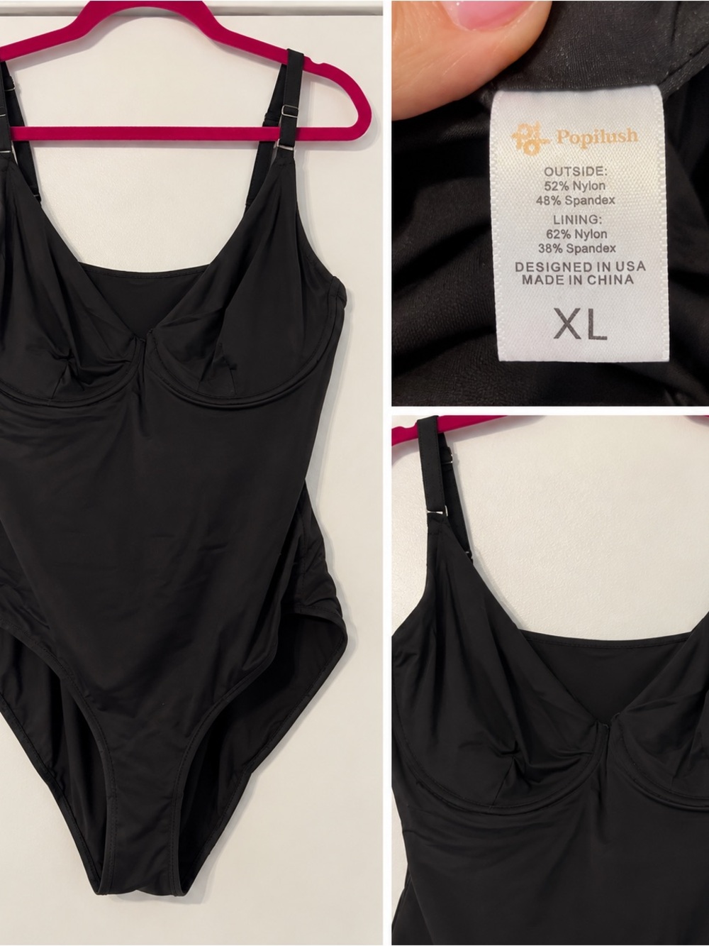 Popilush Women’s Support Bodysuit in Black - XL